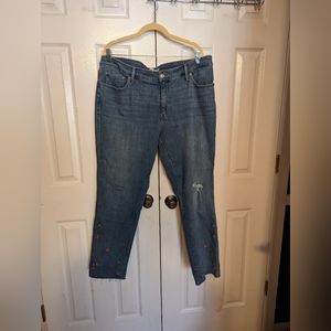 Levi 311, shaping skinny jeans, distressed knee w/ embroidered flowers, 22W